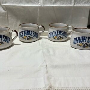 Classic White and Blue Soup Mugs Set of 4 Vintage